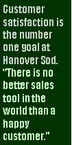 Text Box: Customer satisfaction is the number one goal at Hanover Sod.  There is no better sales tool in the world than a happy customer.